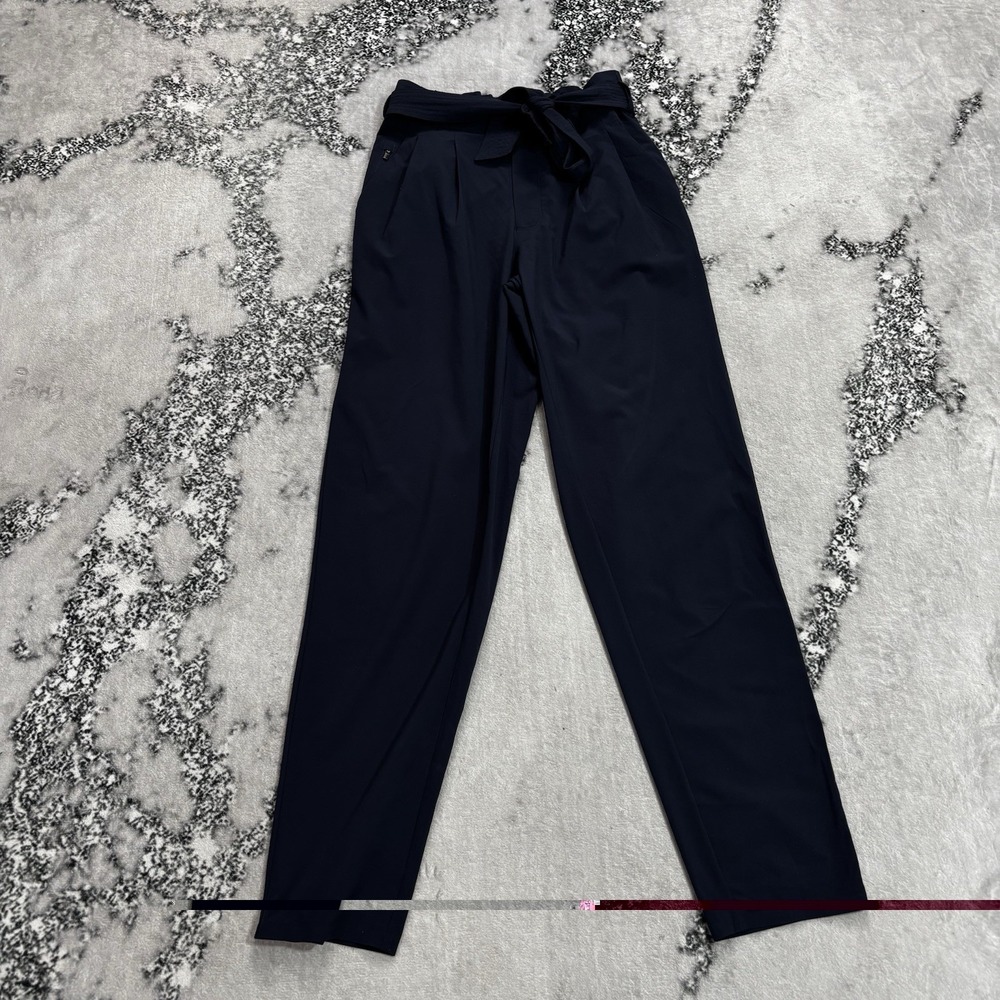 Athleta Skyline Pant II Women's 2T Navy Blue Belted Straight Leg Travel Pants